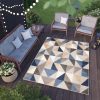 Dywan Zewnętrzny Patio Szary Niebieski Geometryczny