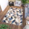Dywan Zewnętrzny Patio Szary Niebieski Geometryczny